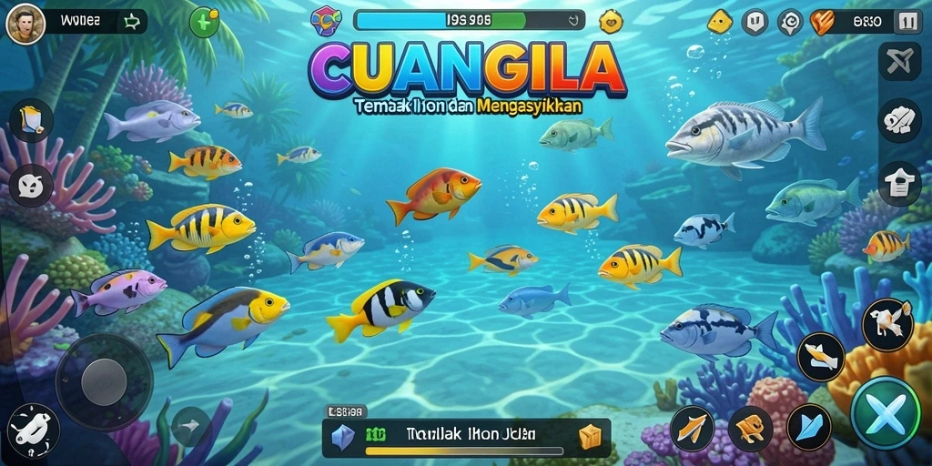 Tampilan gameplay <strong>CUANGILA</strong> dengan aksi menembak ikan yang seru.