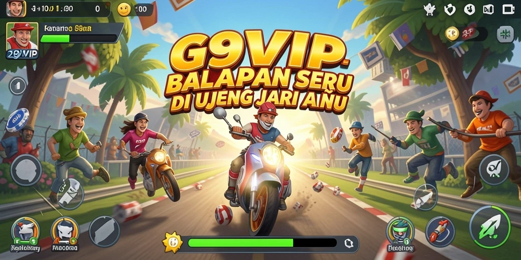 Tampilan gameplay G9VIP menampilkan aksi balapan mendebarkan dengan mobil cepat.