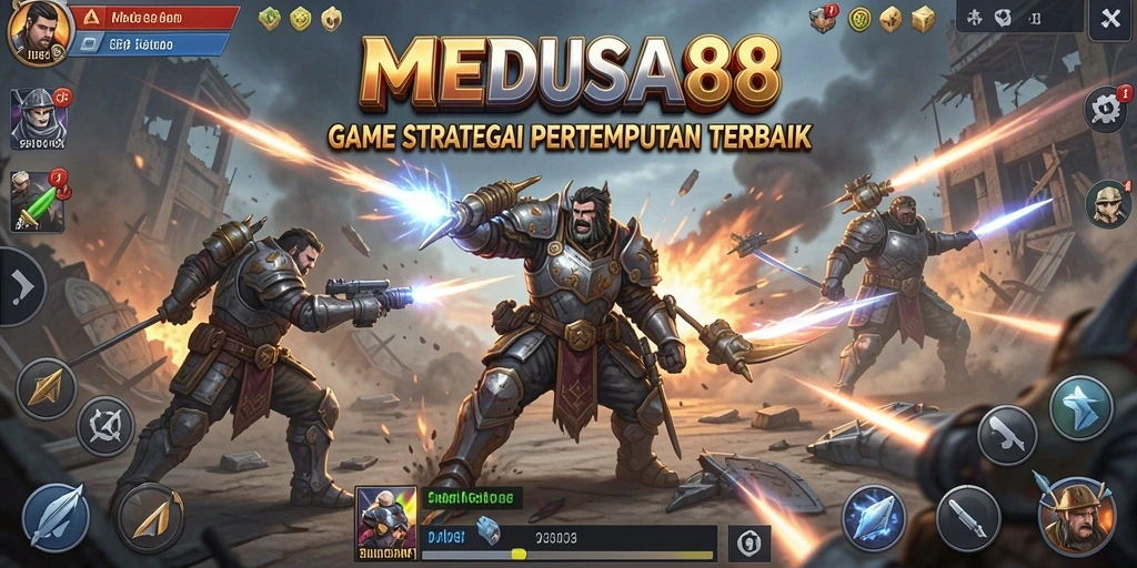 Screenshot game MEDUSA88 menampilkan pertempuran seru dan strategis.