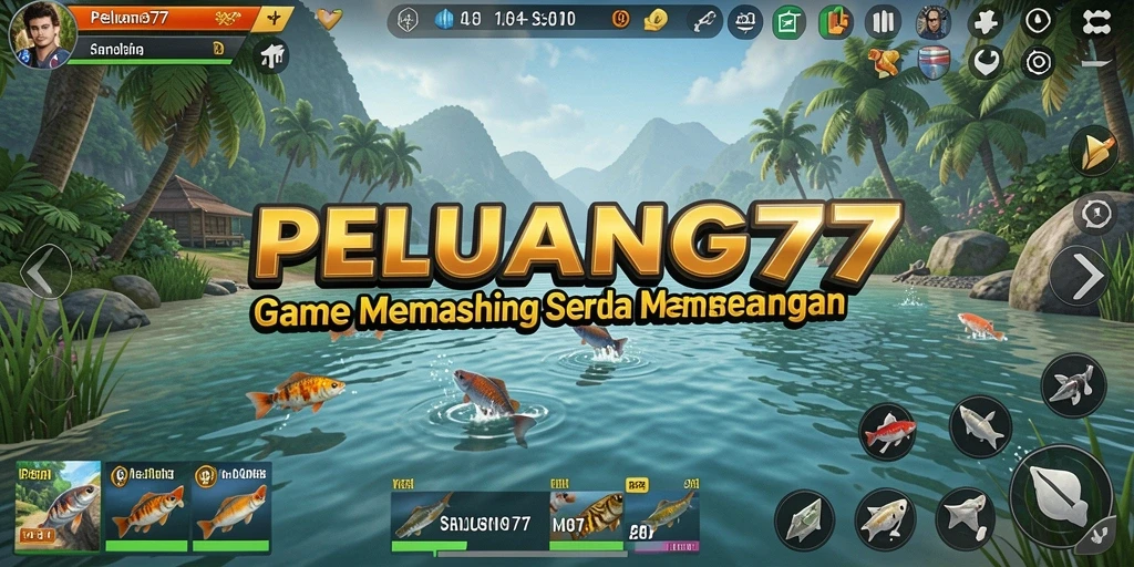 Tangkapan layar gameplay <strong>PELUANG77</strong> menampilkan aksi memancing yang mendebarkan.