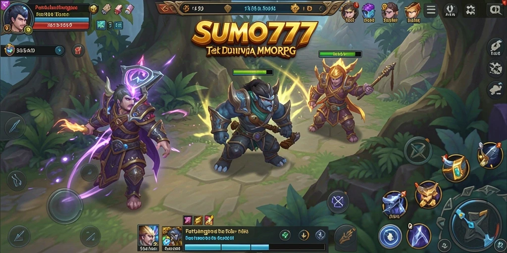 Screenshot SUMO777 menampilkan pertempuran epik dalam dunia MMORPG.